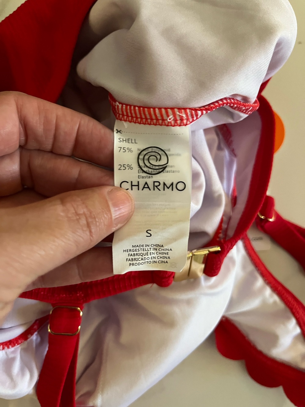 Red Scallop-Edge One-Piece Swimsuit - Picture 6 of 7